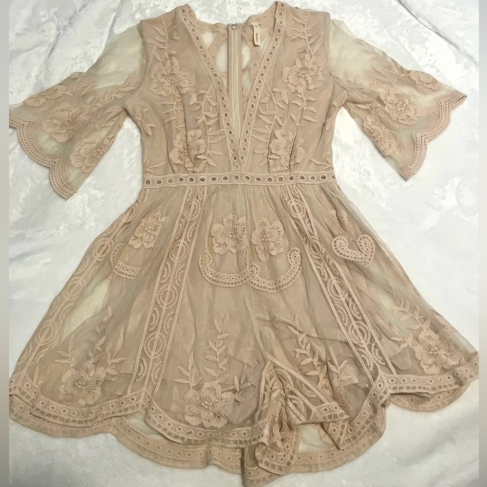 Boutique Lace Romper with Embroidered Detail